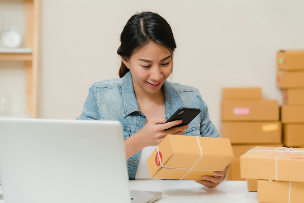 Online seller checking an order